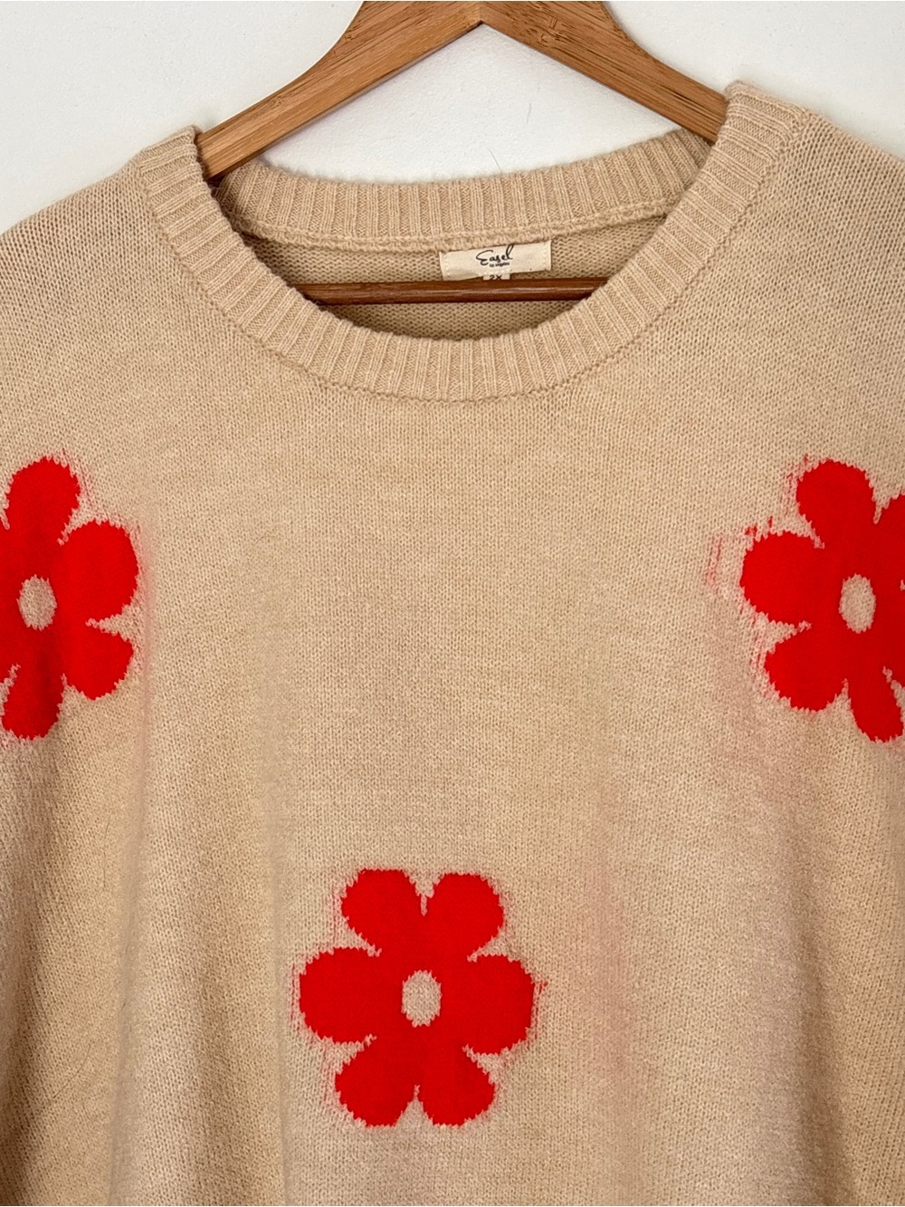 Easel Plus Crewneck Floral Sweater Size 2X Neutral Cozy Chic Boho * E10 - Picture 4 of 16